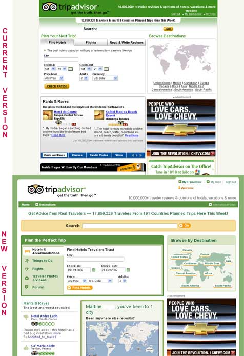 Tripadvisor before and after screenshot